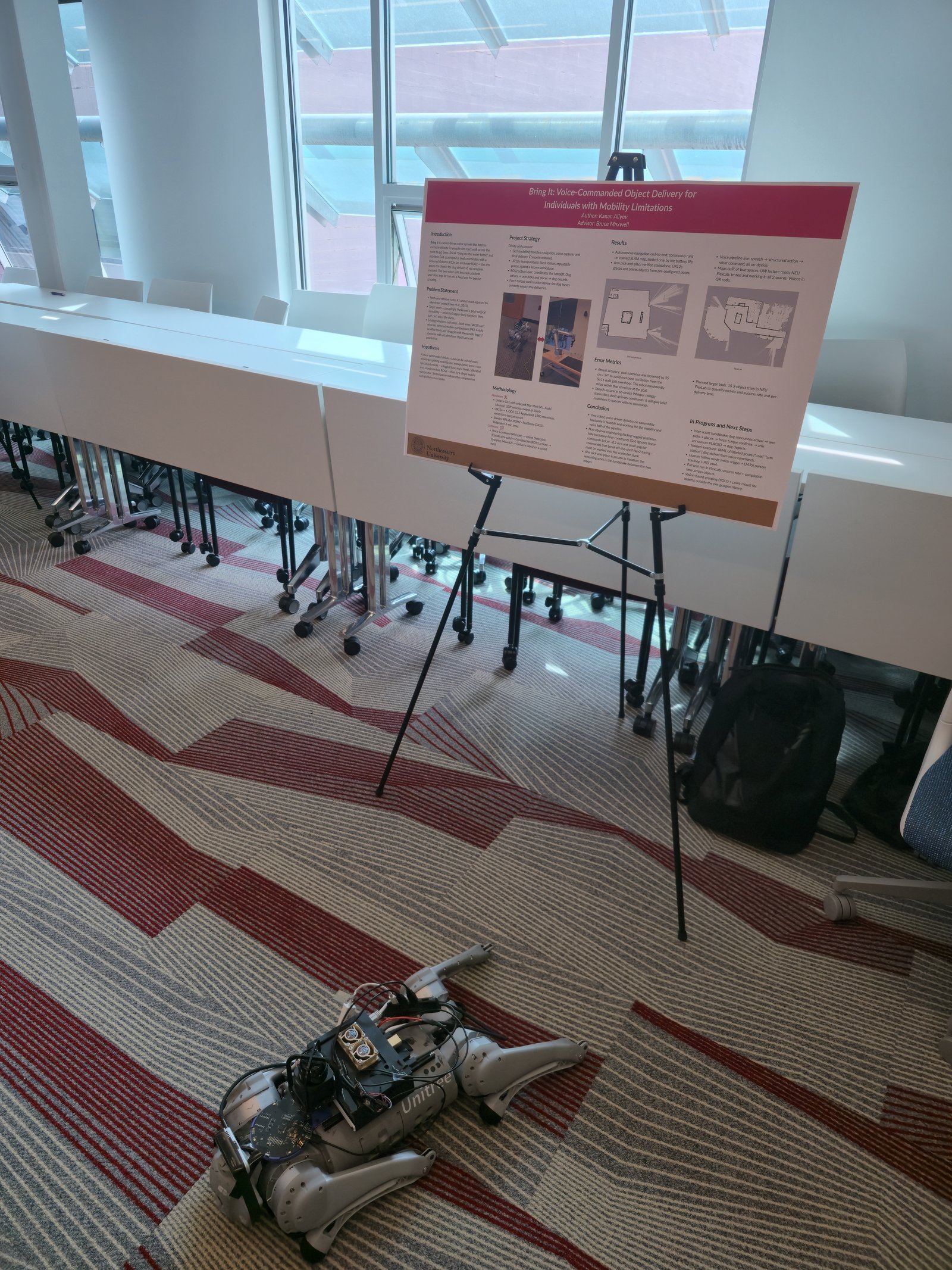 The dog and poster at the Northeastern presentation